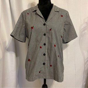 Alfred Dunner Black & white gingham button-down blouse size petite 12